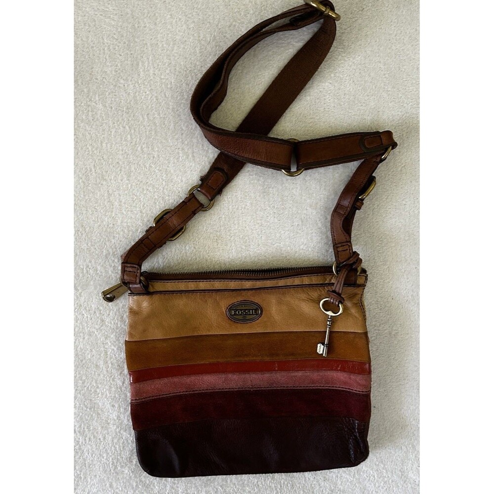 Fossil Explorer Purse Multicolor Leather/ Suede Shoulder Crossbody Bucket
